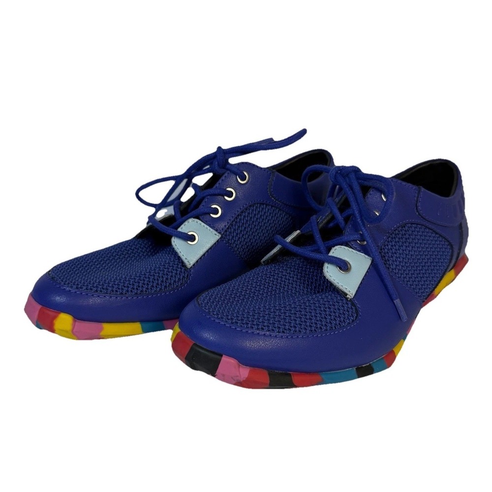 John Fluevog Future Round‎ Toe Eclipse Vegan Sneakers Blue Colorful Soles W8/M6